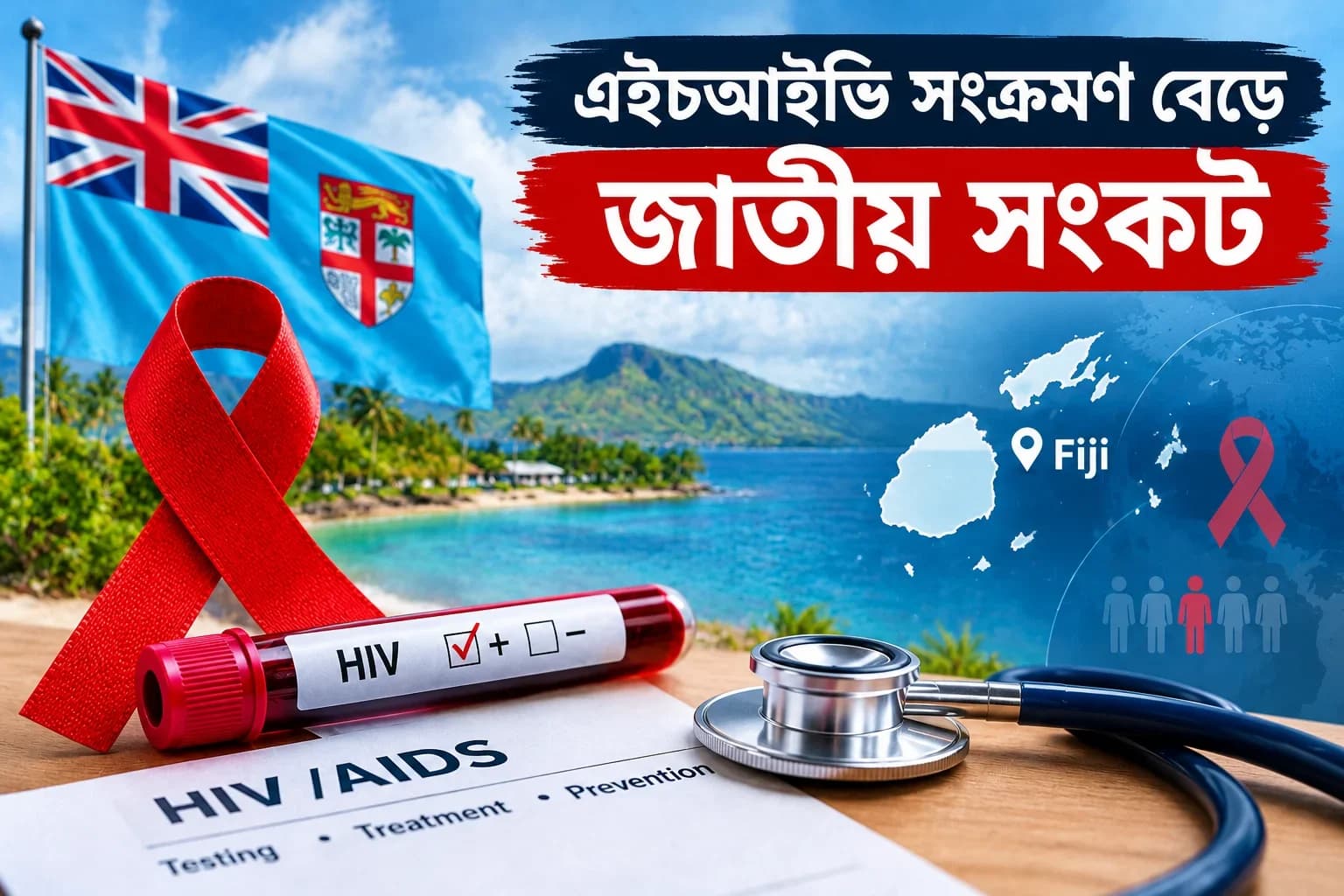 ফিজিতে এইচআইভি সংক্রমণ বৃদ্ধি ও জনস্বাস্থ্য পরিস্থিতির প্রতীকী চিত্র।