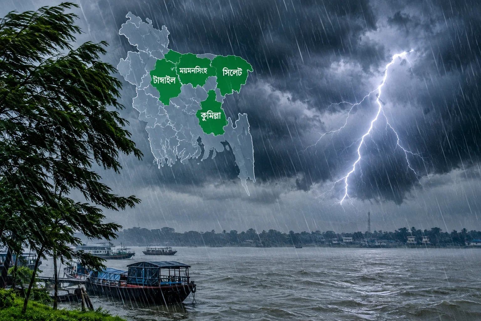 ঝড়ো হাওয়া ও বৃষ্টির প্রতীকী চিত্র।