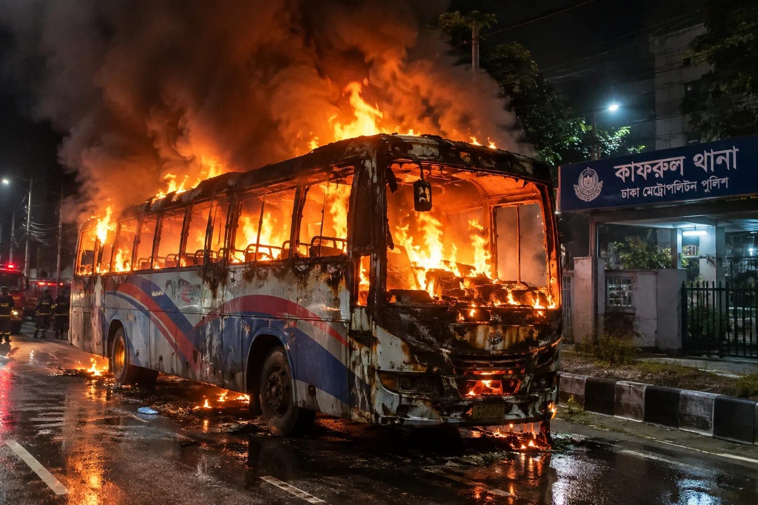 রাজধানীর কাফরুলে যাত্রীবাহী বাসে আগুন লাগার প্রতীকী চিত্র।