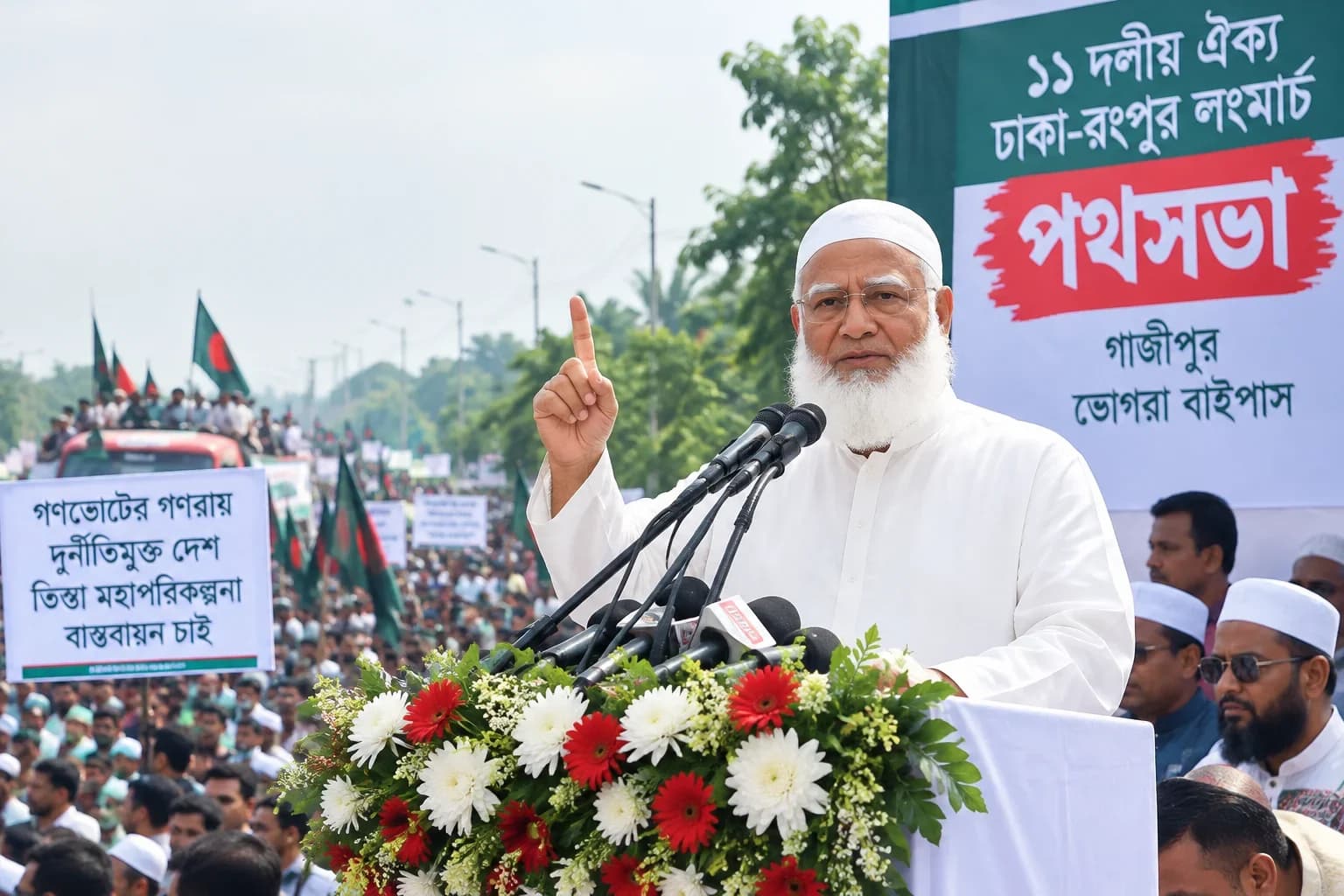 গাজীপুরে ১১ দলীয় ঐক্যের ঢাকা–রংপুর লংমার্চের পথসভা।